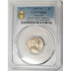 AUSTRALIA 1972 . TWO 2 CENTS COIN . MAJOR ERROR . TWO 2 CENT STRUCK ON FIVE 5 CENTS